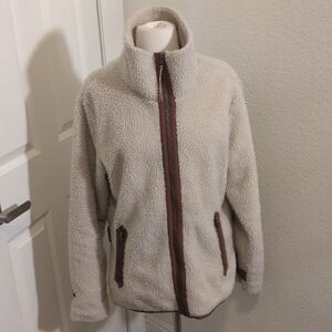 ✅ Patagonia Woman Divided Sky Jacket Tan Brown Large Teddy Sherpa Cabincore Cozy